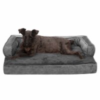 FurHaven Plush & Velvet Comfy Couch Orthopedic Sofa-Style Dog Bed|Medium, Dark Gray