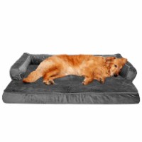 FurHaven Plush & Velvet Comfy Couch Orthopedic Sofa-Style Dog Bed|Jumbo, Dark Gray