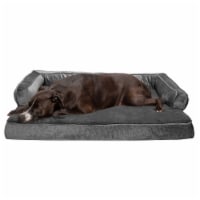 FurHaven Plush & Velvet Comfy Couch Cool Gel Sofa-Style Dog Bed|Jumbo, Dark Gray