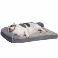 FurHaven Wave Fur & Velvet DLX Chaise Lounge Cooling Gel Top Pet Bed |Large, Granite Gray