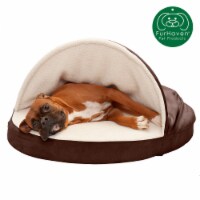 FurHaven Wave Fur & Velvet Snuggery Gel Top Foam Pet Bed | 35 , Brownstone