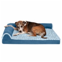 FurHaven TwoTone Faux Fur & Suede DLX Chaise Orthopedic Sofa Dog Bed|Large, Marine Blue