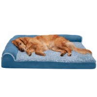 FurHaven TwoTone Faux Fur & Suede DLX Chaise Orthopedic Sofa Dog Bed|Jumbo, Marine Blue