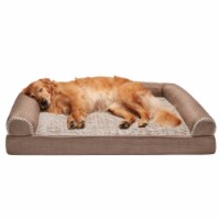 FurHaven Luxe Fur & Performance Linen Orthopedic Sofa Bed|Jumbo, Woodsmoke