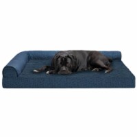 FurHaven Plush Fur & Almond Print Orthopedic Deluxe L-Chaise Sofa Dog Bed - Jumbo Plus, Blue