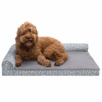 FurHaven Plush Fur & Almond Print Memory Top Deluxe L-Chaise Sofa Dog Bed - Large, Gray