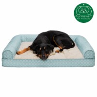 FurHaven Plush Fur & Diamond Print Nest-Top Orthopedic Sofa Dog Bed - Aqua, Jumbo