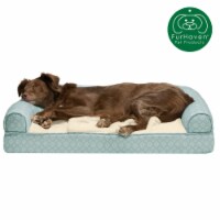 FurHaven Plush Fur & Diamond Print Nest-Top Memory Foam Sofa Dog Bed - Aqua, Jumbo