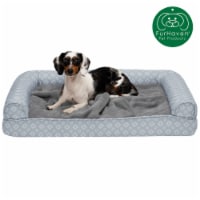 FurHaven Plush Fur & Diamond Print Nest-Top Cooling Gel Sofa Dog Bed - Gray, Medium