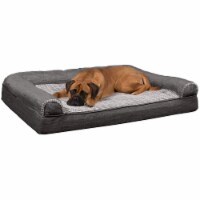 FurHaven Luxe Fur & Performance Linen Full Support Sofa Bed Sofa Bed|Jumbo Plus, Charcoal