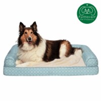 Plush Fur & Diamond Print Nest-Top Full Support Orthopedic Foam Sofa Dog Bed - Aqua, Jumbo