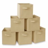 (Set of 6) Collapsible Fabric Cubes, 11 Storage Bins - Beige/Sand
