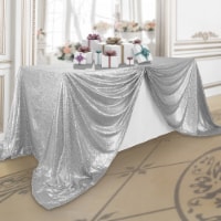90 x 132 Rectangular Polyester Tablecloth - Silver Sequin