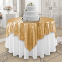 72 x 72 Gold Sequin Tablecloth Overlay, Sparkly Square Table Cloth