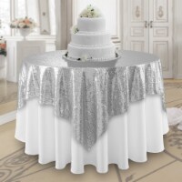 72 x 72 Silver Sequin Tablecloth Overlay, Sparkly Square Table Cloth