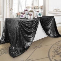 90 x 132  Rectangular Polyester Tablecloth - Black Sequin