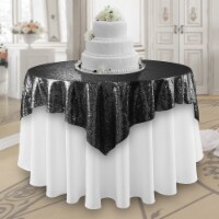 50 x 50 Black Sequin Tablecloth Overlay, Sparkly Square Table Cloth