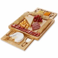 Bamboo Cheese Board Gift Set with 2 Trays and 4 Knives by Casafield