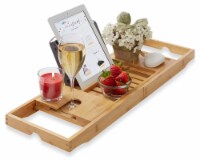 Casafield Bamboo Bathtub Caddy, Expandable Wooden Bath Tray
