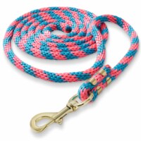 10 ft Long Poly Lead Rope for Horse, Brass Plated Snap, Pink/Turquoise