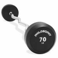 Rubber Fixed Barbell, 70 LB Pre-Loaded Weight EZ Curl Bar