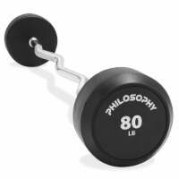 Rubber Fixed Barbell, 80 LB Pre-Loaded Weight EZ Curl Bar