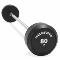 Rubber Fixed Barbell, 80 LB Pre-Loaded Weight Straight Bar