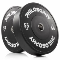 Set of 2 Olympic 2-Inch Rubber Bumper Plates (55 LB each) Black