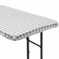 48'' x 30'' Fitted Vinyl Tablecloth w/ Flannel Backing, Gray Checkered