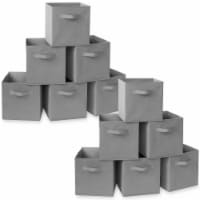 (Set of 12) Collapsible Fabric Cubes, 11 Storage Bins - Gray