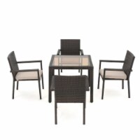 Noble House San Pico 5 Piece Outdoor Wicker Dining Set in Multibrown
