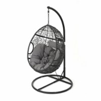 Noble House Kylie Outdoor Wicker Hanging Basket Chair in Black and Gray