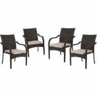 Noble House San Pico Wicker Stacking Patio Dining Arm Chair in Brown (Set of 4)