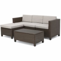 Noble House Puerta Outdoor L Shape Brown Wicker Sofa with Ceramic Grey Cushion