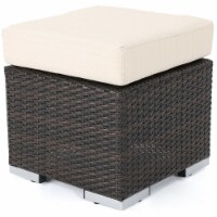 Noble House Santa Rosa 16 Multibrown Wicker Ottoman Seat with Beige Cushion