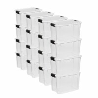 Sterilite 30 Qt Clear Plastic Stackable Storage Bin w/White Latch Lid, (12 Pack)