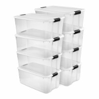 Sterilite 116 Quart Clear Stackable Latching Storage Box Containers, 8 Pack