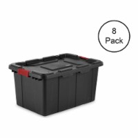Sterilite 27 Gallon Durable Rugged Industrial Tote w/Red Latches, Black (8 Pack)