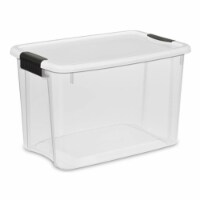 Sterilite 30 Qt Clear Plastic Stackable Storage Bin w/ White Latch Lid, 42 Pack