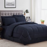 Sweet Home Collection | 6-PC Dobby Stripe, All Season Bed-in-A-Bag, Twin, Solid Navy