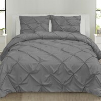 Sweet Home Collection | 3-Piece Pinch Pleat Pintuck Comforter Set, Full/Queen, Gray