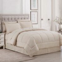 Sweet Home Collection | 8-PC Dobby Stripe, All Season Bed-in-A-Bag, King, Solid Beige