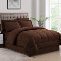 Sweet Home Collection | 8-PC Dobby Stripe, All Season Bed-in-A-Bag, King, Solid Chocolate
