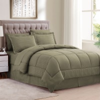 Sweet Home Collection | 8-PC Dobby Stripe, All Season Bed-in-A-Bag, King, Solid Sage