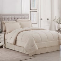 Sweet Home Collection | 8-PC Dobby Stripe, All Season Bed-in-A-Bag, Queen, Solid Beige