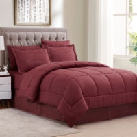 Sweet Home Collection | 8-PC Dobby Stripe, All Season Bed-in-A-Bag, Queen, Solid Burgundy