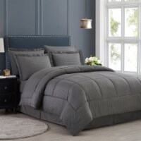 Sweet Home Collection | 8-PC Dobby Stripe, All Season Bed-in-A-Bag, Queen, Solid Gray