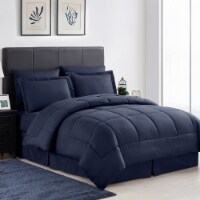 Sweet Home Collection | 8-Piece Greek Key, All Season Bed-in-A-Bag Set King, Solid Navy