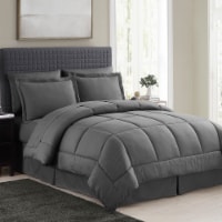 Sweet Home Collection | 8-Piece Checkered, All Season Bed-in-A-Bag Set Queen, Solid Gray