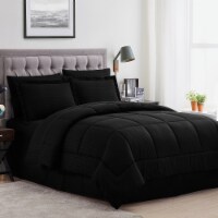 Sweet Home Collection | 8-PC Dobby Stripe, All Season Bed-in-A-Bag, Queen, Solid Black